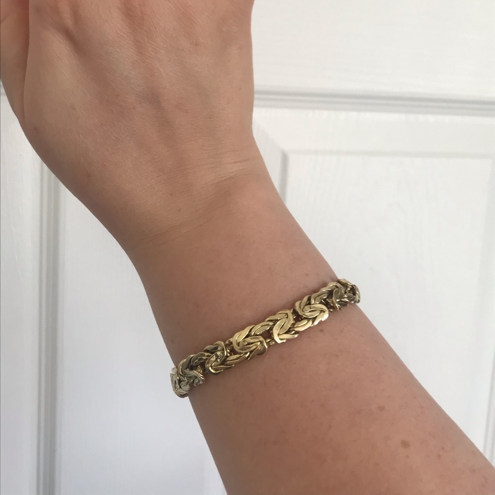 ✨ vintage 14K solid yellow gold solid chunky Byzantine bracelet stylish - Picture 9 of 16